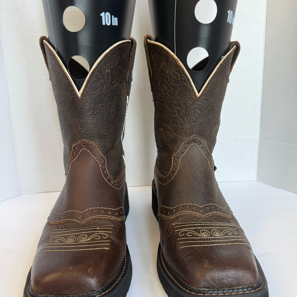 Justin Women’s Short Leather Western Booties Brown Square Toe GY9618 10.5 B